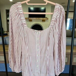 CAbi Orange and White Striped Blouse